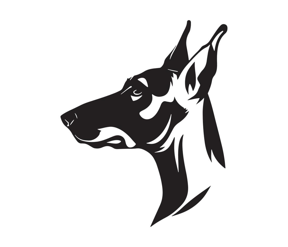 Doberman Face, Silhouette Dog Face, black and white Doberman vector