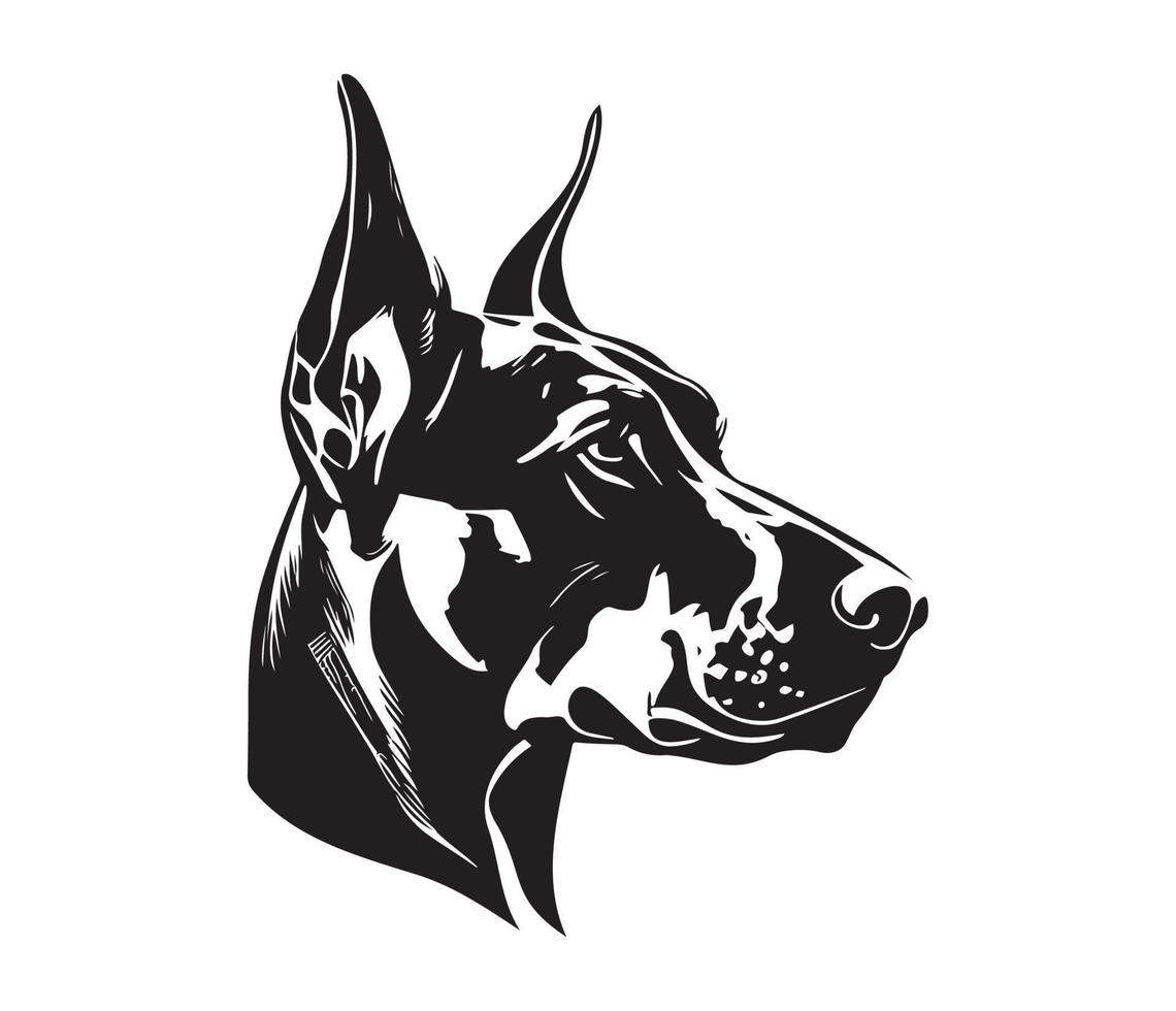 Doberman Face, Silhouette Dog Face, black and white Doberman vector