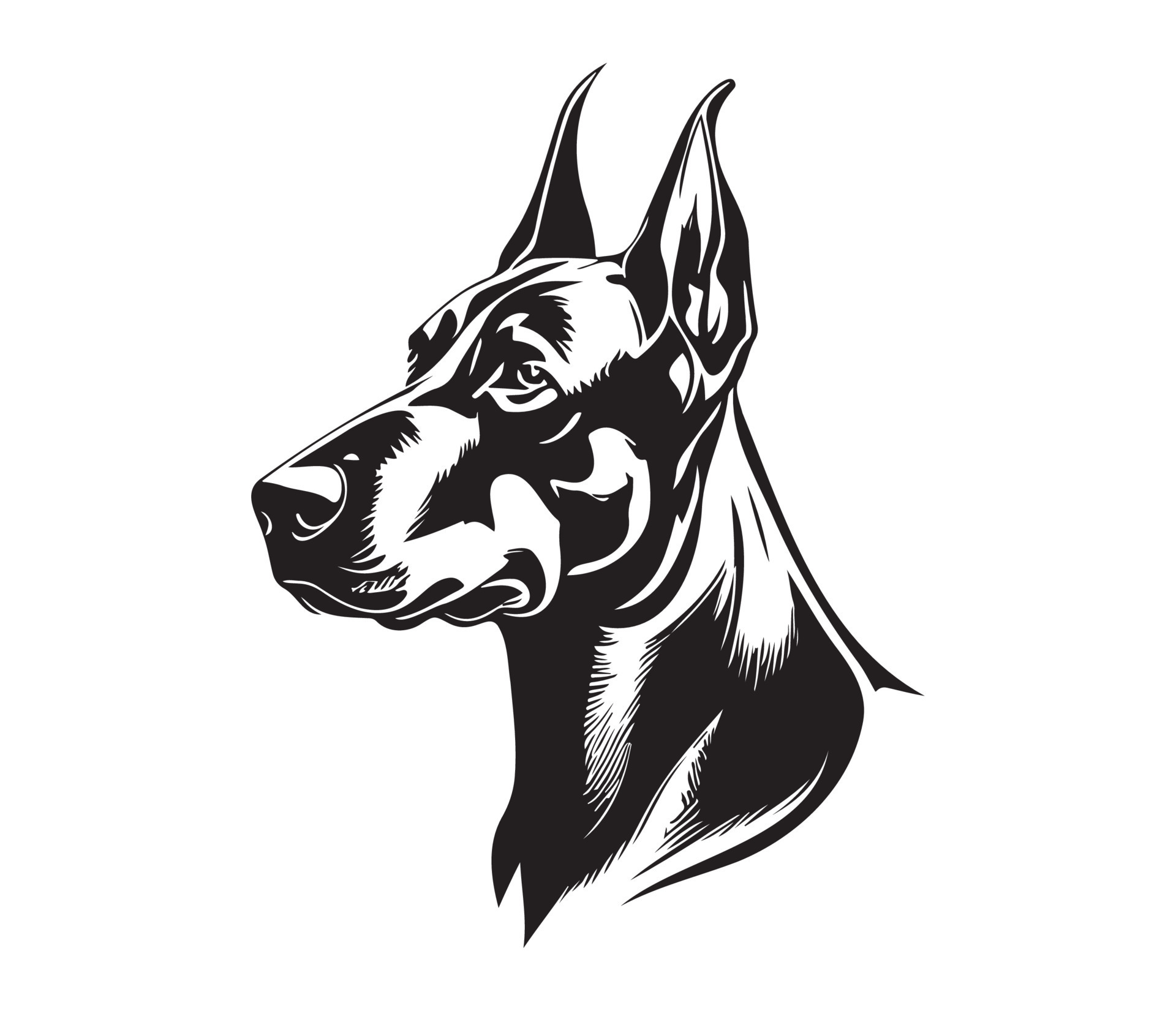 Doberman Face, Silhouette Dog Face, black and white Doberman vector