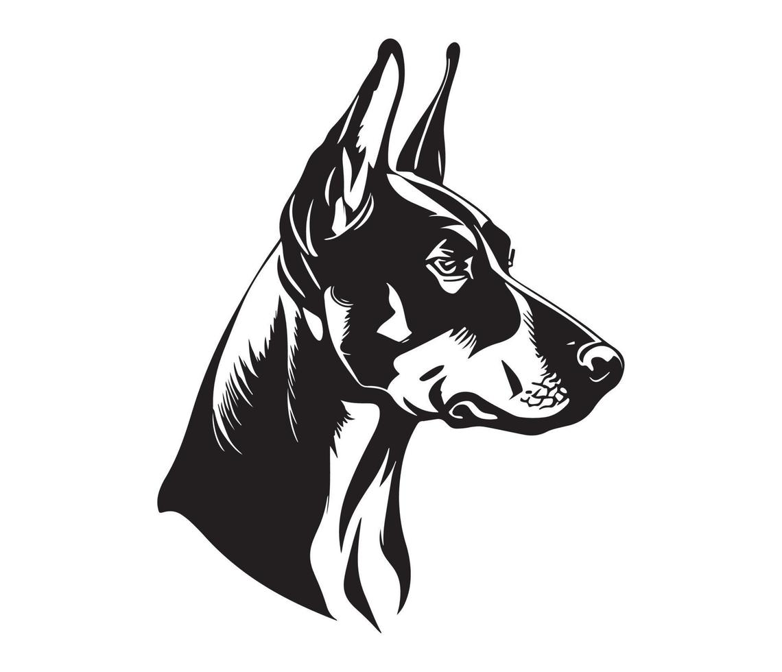 Doberman Face, Silhouette Dog Face, black and white Doberman vector
