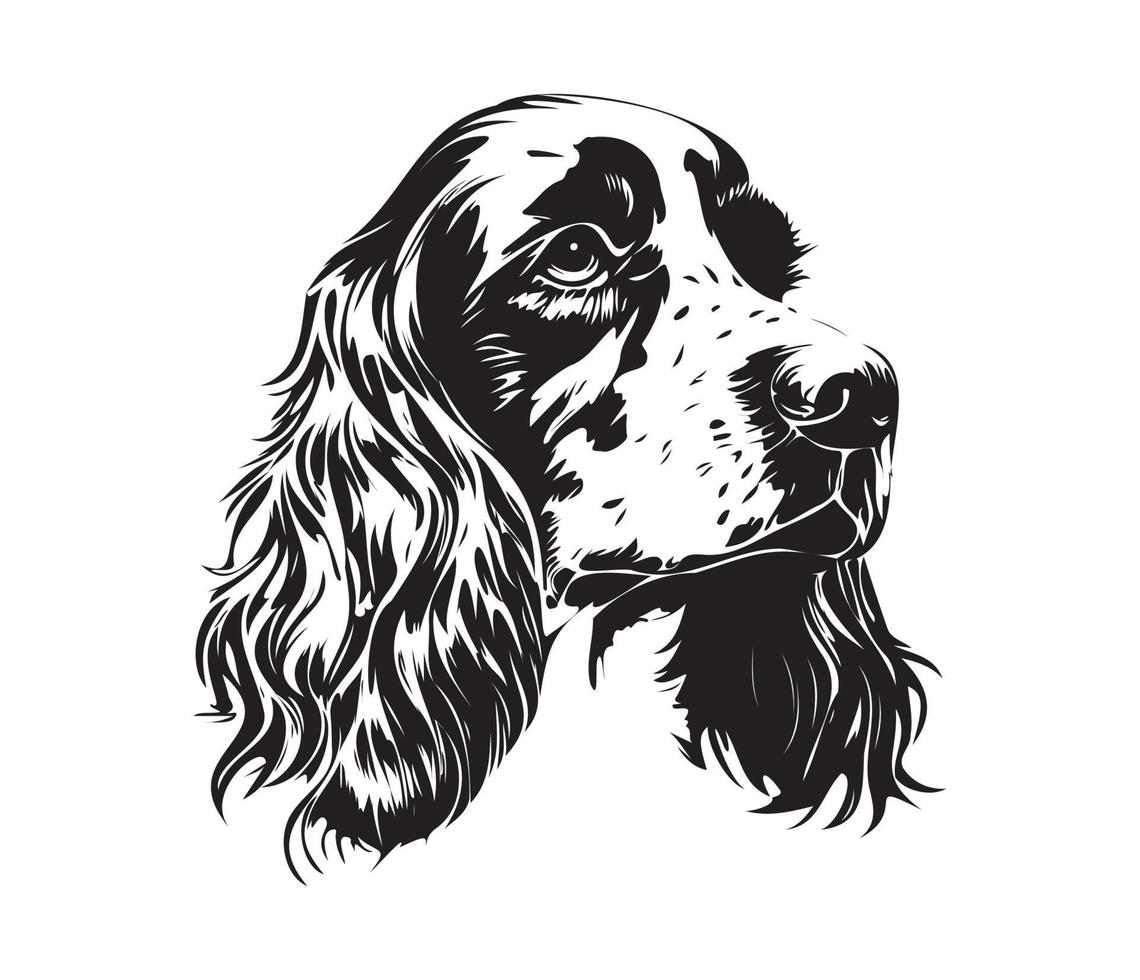 Inglés cocker perro de aguas rostro, silueta perro rostro, negro y blanco Inglés cocker perro de aguas vector