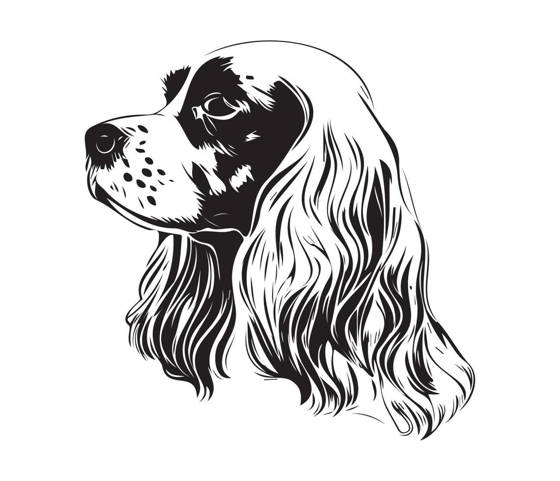 Inglés cocker perro de aguas rostro, silueta perro rostro, negro y blanco Inglés cocker perro de aguas vector