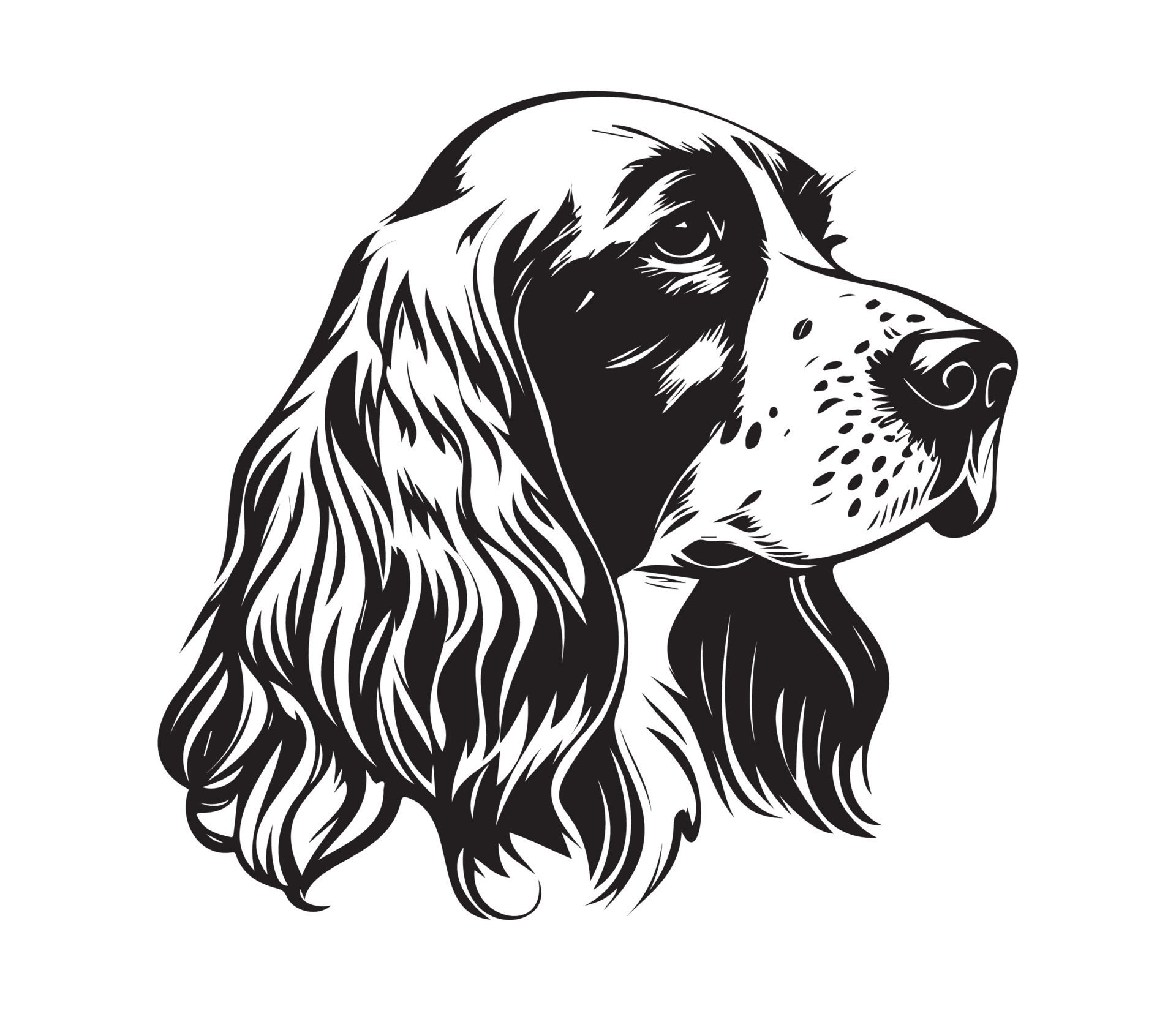 English Cocker Spanie Face, Silhouette Dog Face, black and white ...