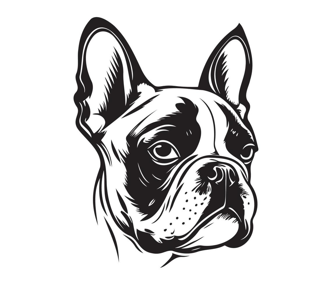 french bulldog Face, Silhouette Dog Face, black and white french bulldog vector