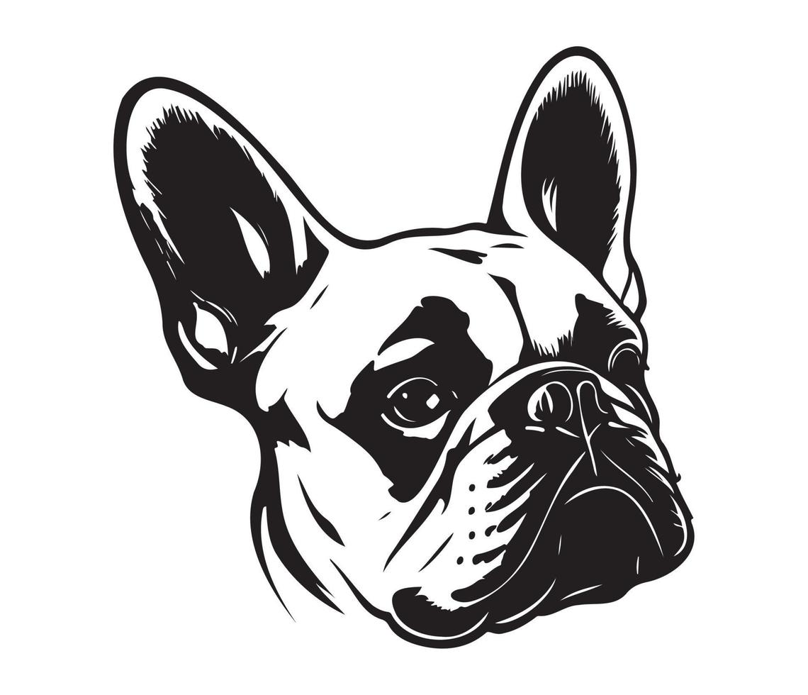 francés buldog rostro, silueta perro rostro, negro y blanco francés buldog vector