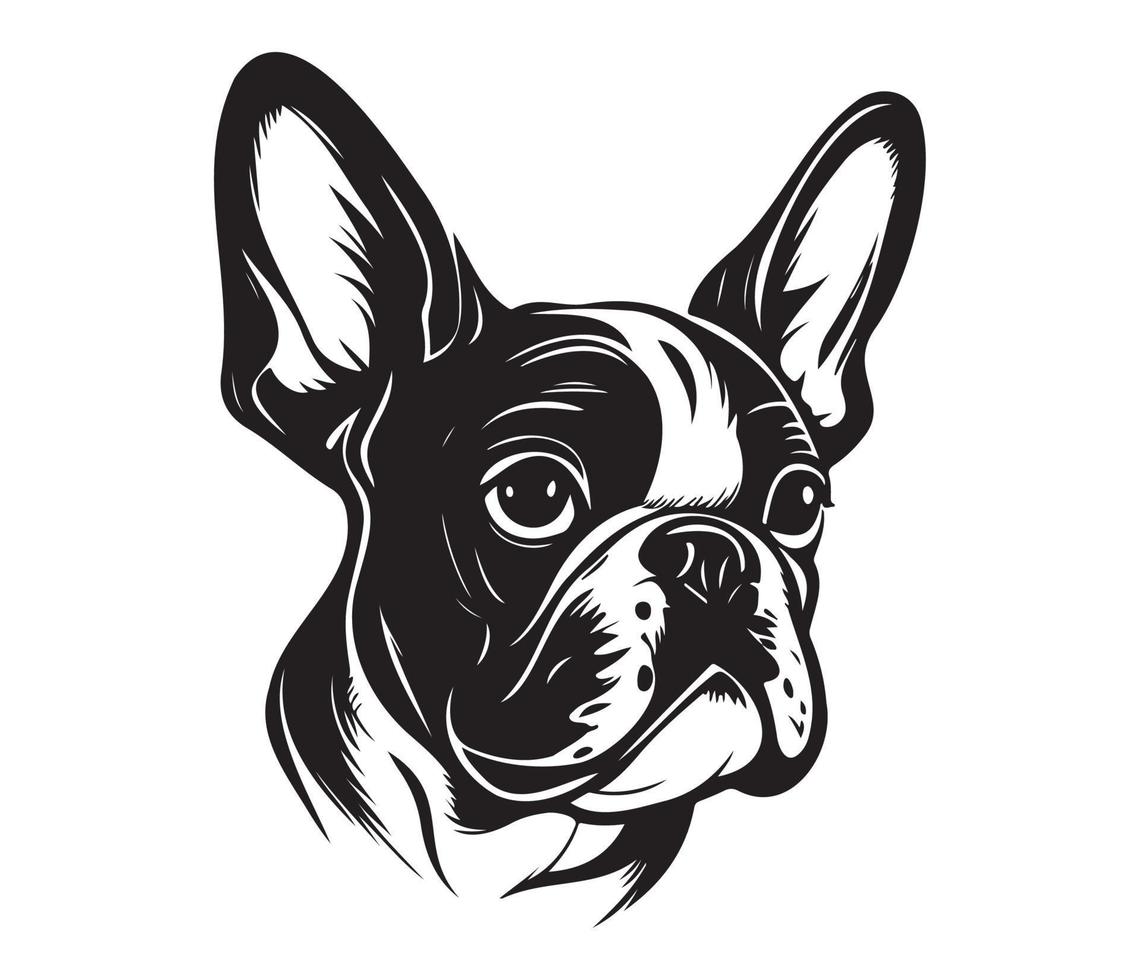 french bulldog Face, Silhouette Dog Face, black and white french bulldog vector