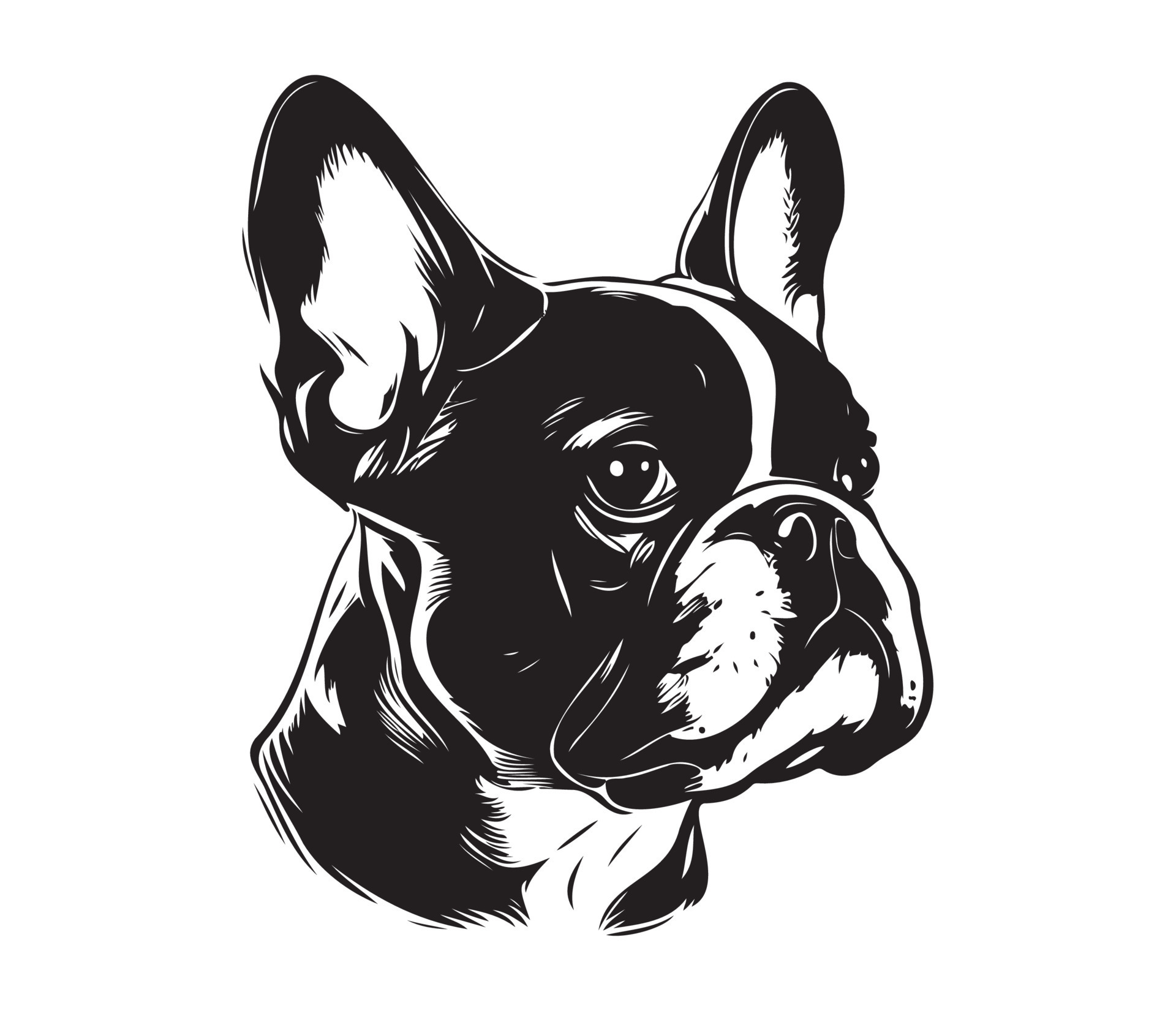 french bulldog Face, Silhouette Dog Face, black and white french