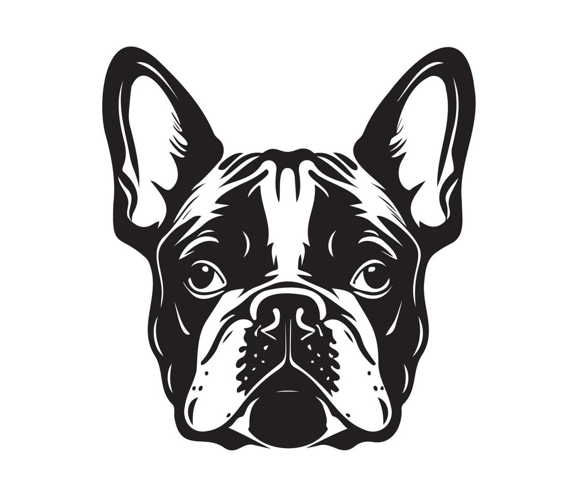 french bulldog Face, Silhouette Dog Face, black and white french bulldog vector