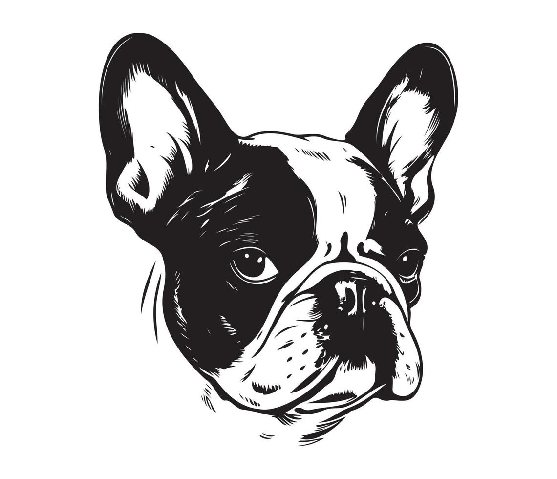 french bulldog Face, Silhouette Dog Face, black and white french bulldog vector