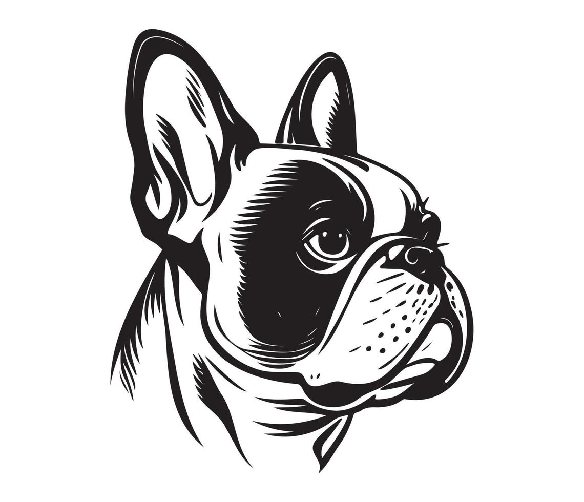 french bulldog Face, Silhouette Dog Face, black and white french bulldog vector