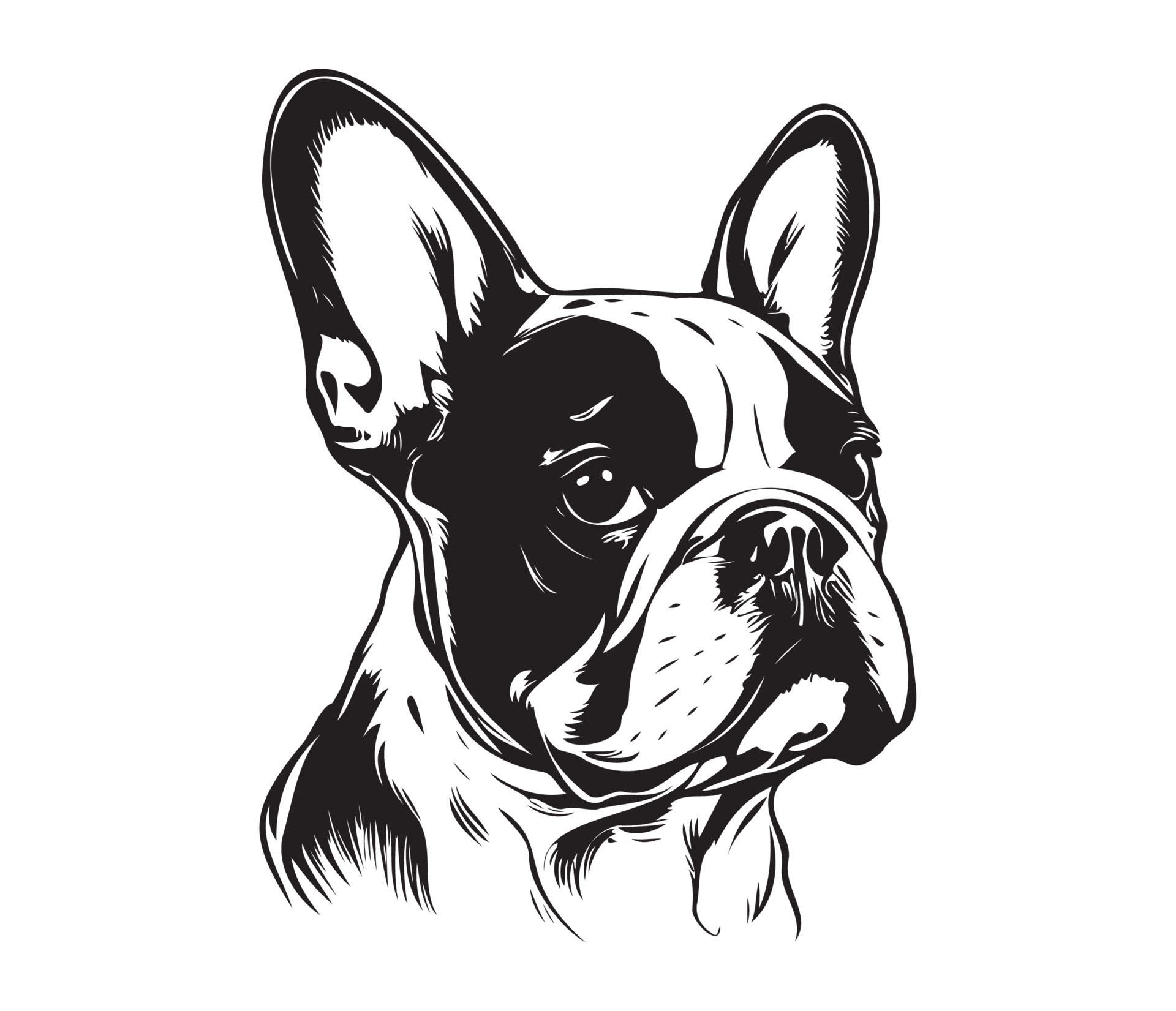 french bulldog Face, Silhouette Dog Face, black and white french