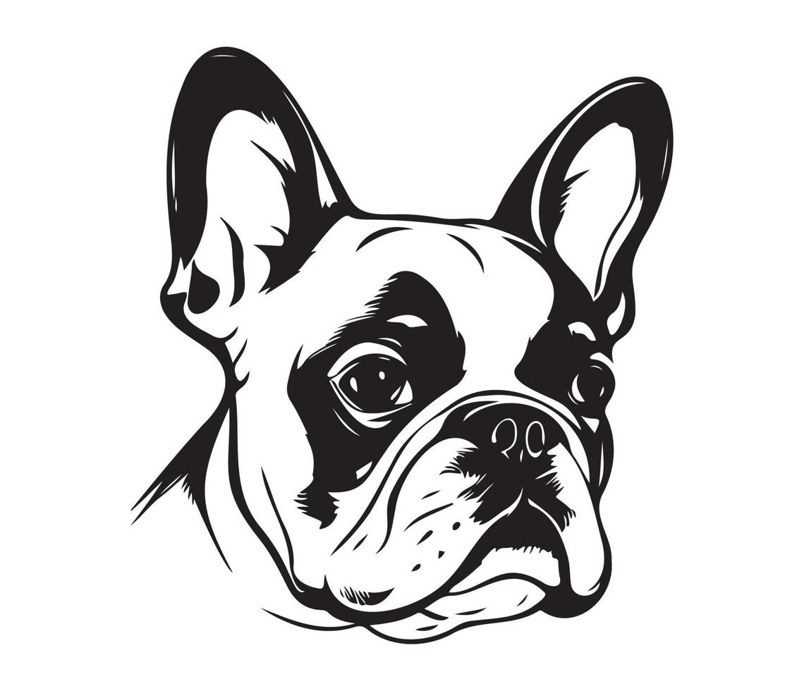 french bulldog Face, Silhouette Dog Face, black and white french bulldog vector