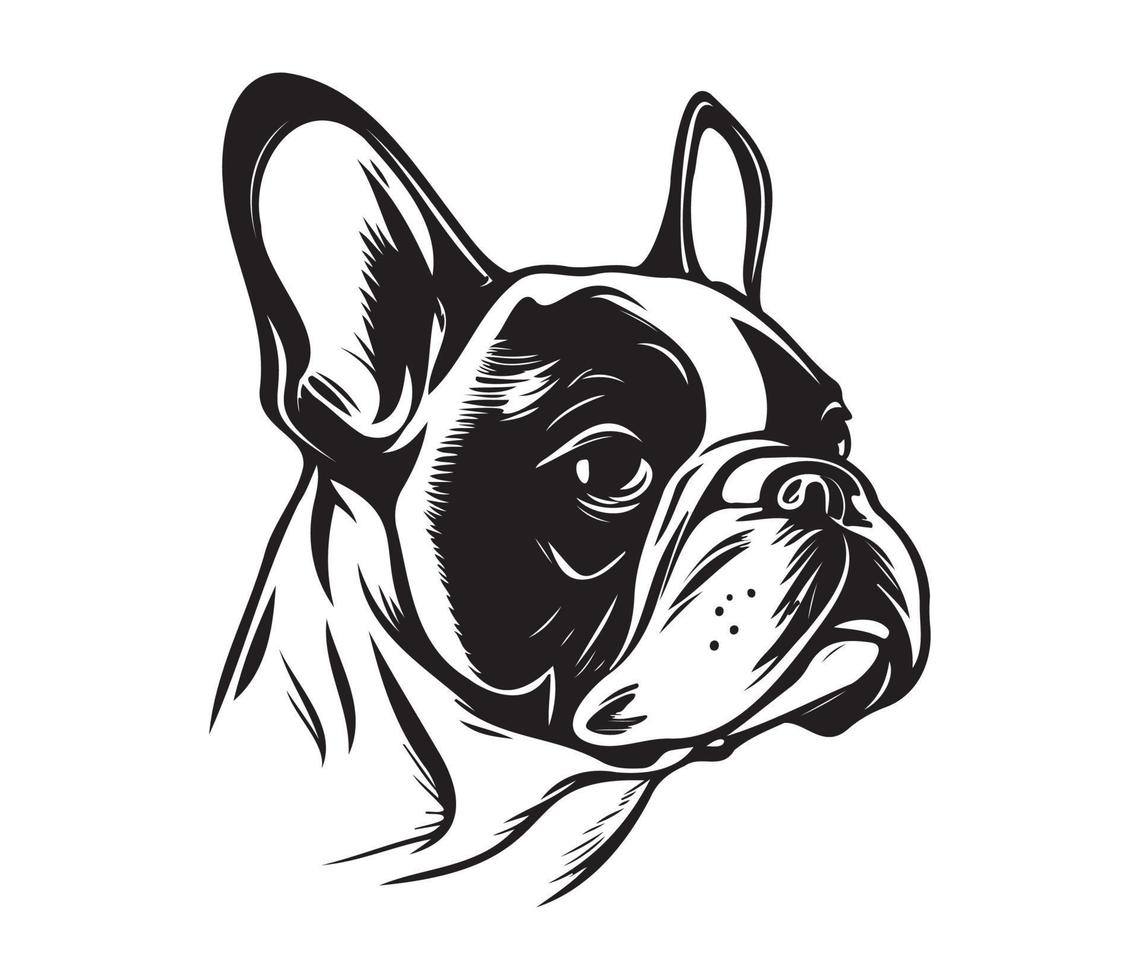 french bulldog Face, Silhouette Dog Face, black and white french bulldog vector