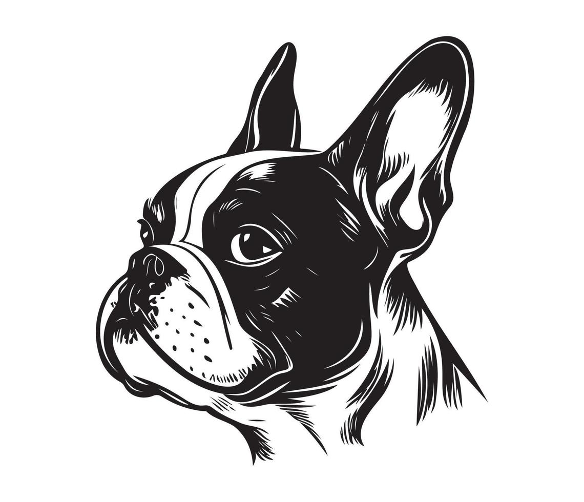 french bulldog Face, Silhouette Dog Face, black and white french bulldog vector