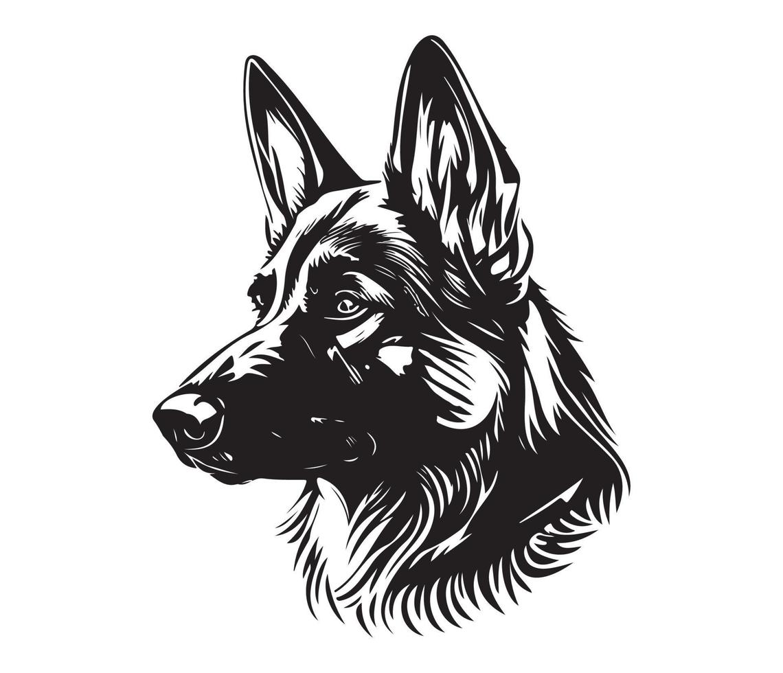 german shepherd Face, Silhouette Dog Face, black and white german shepherd vector