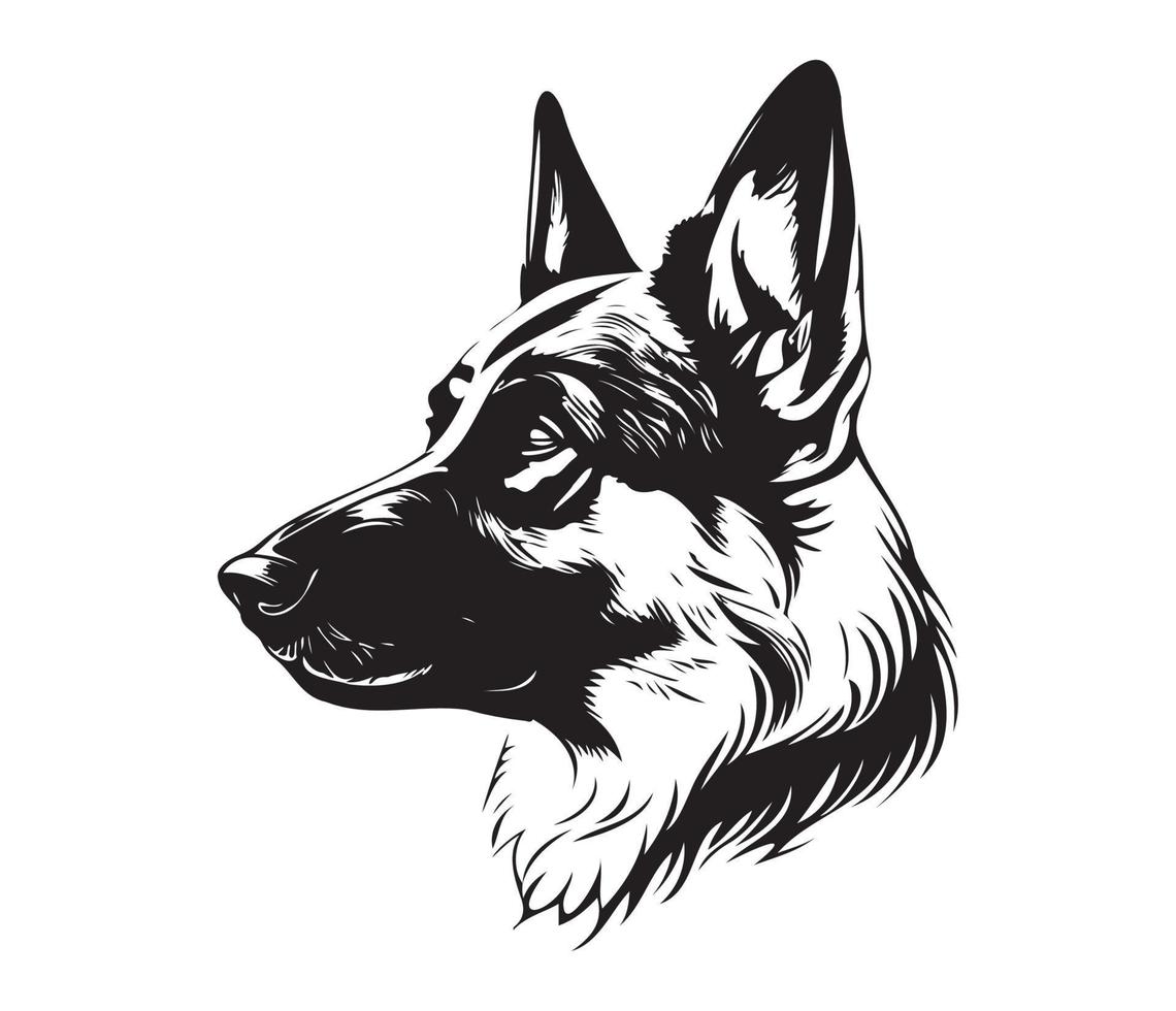 german shepherd Face, Silhouette Dog Face, black and white german shepherd vector