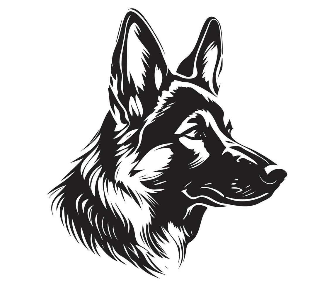 german shepherd Face, Silhouette Dog Face, black and white german shepherd vector