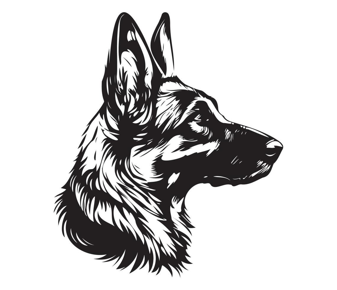 german shepherd Face, Silhouette Dog Face, black and white german shepherd vector