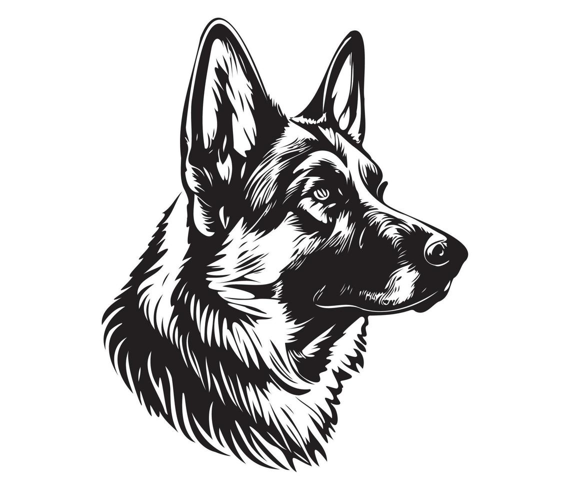 german shepherd Face, Silhouette Dog Face, black and white german shepherd vector