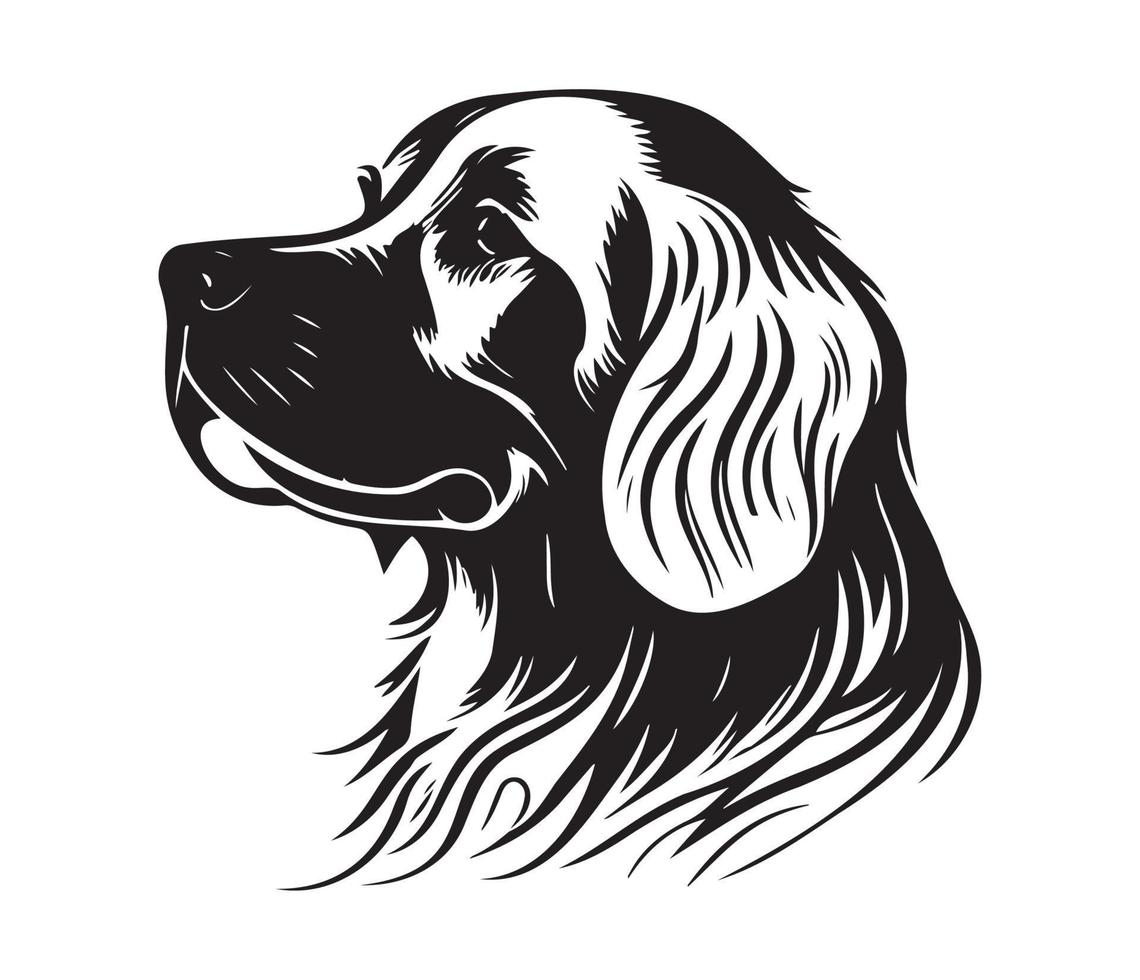 Golden Retriever Face, Silhouette Dog Face, black and white Golden Retriever vector