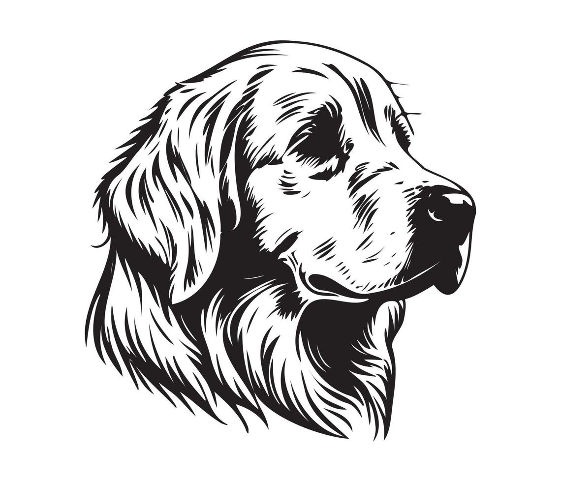 Golden Retriever Face, Silhouette Dog Face, black and white Golden Retriever vector