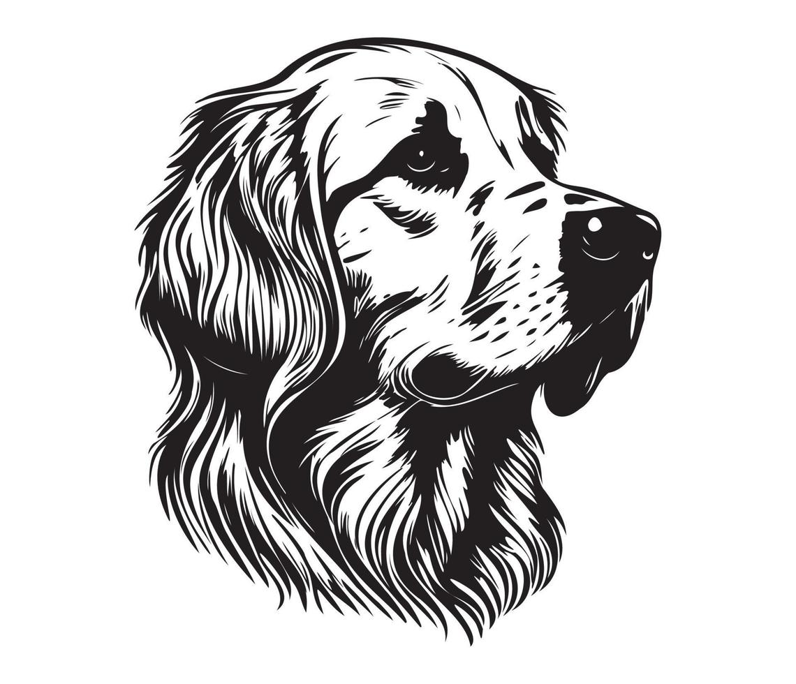 Golden Retriever Face, Silhouette Dog Face, black and white Golden Retriever vector