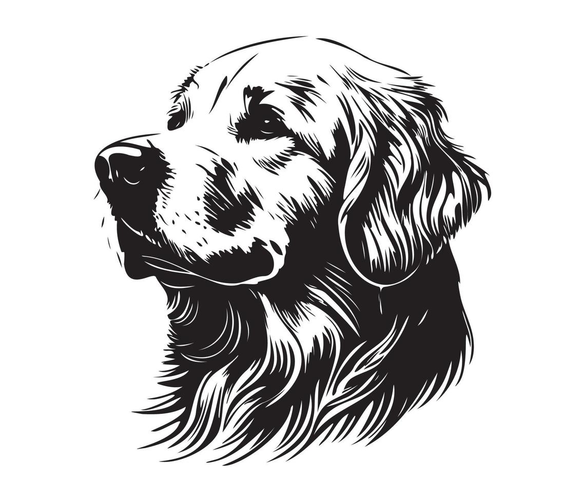 Golden Retriever Face, Silhouette Dog Face, black and white Golden Retriever vector