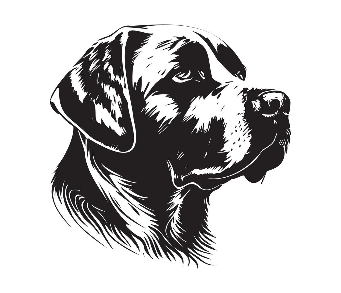Labrador Retriever Face, Silhouette Dog Face, black and white Labrador Retriever vector