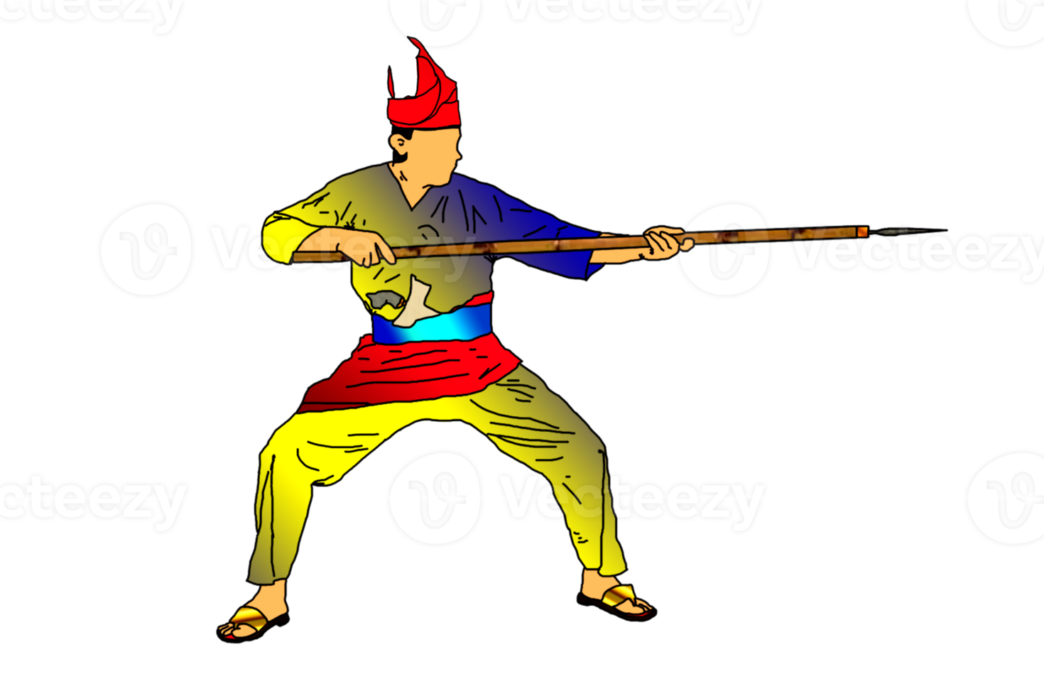 Malay warrior movement pattern with hold spear long range weapon png