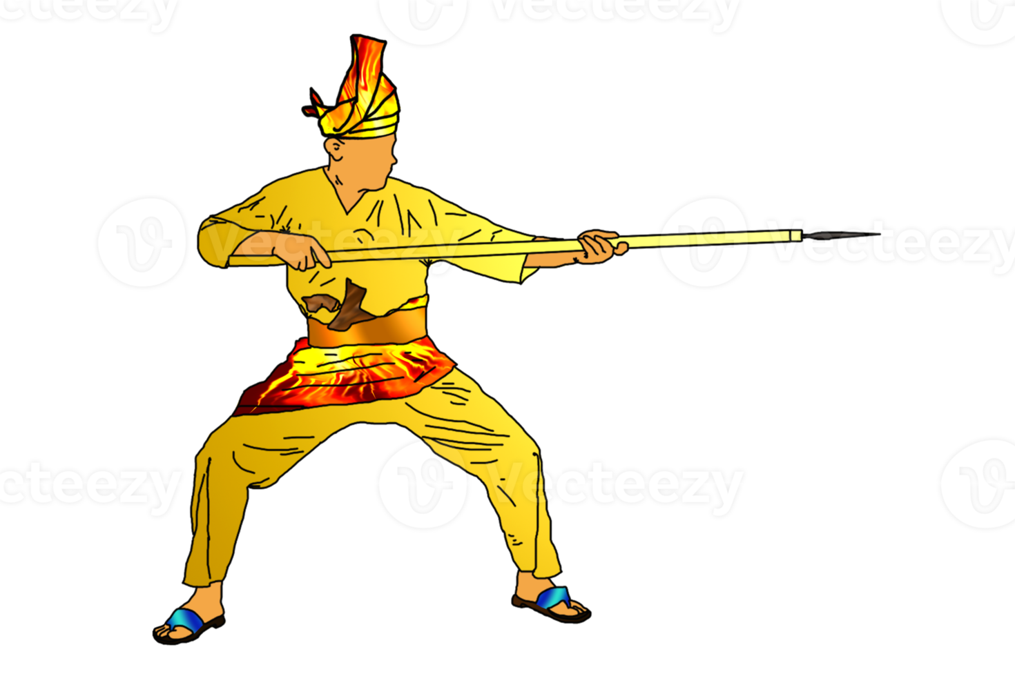 Malay warrior movement pattern with hold spear long range weapon png
