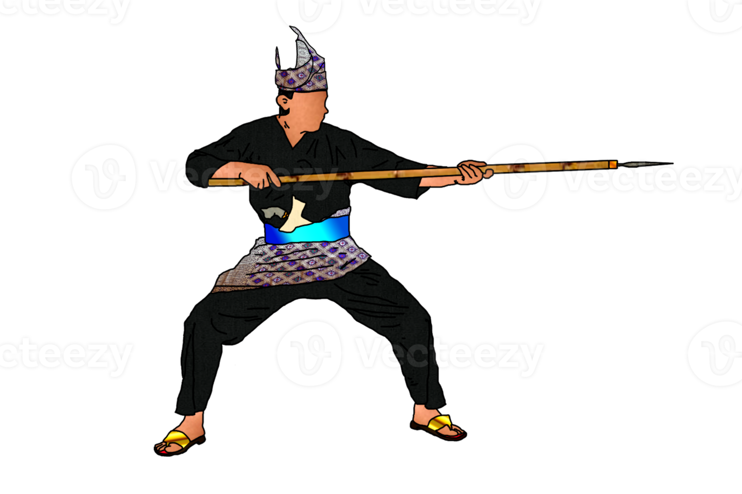 Malay warrior movement pattern with hold spear long range weapon png