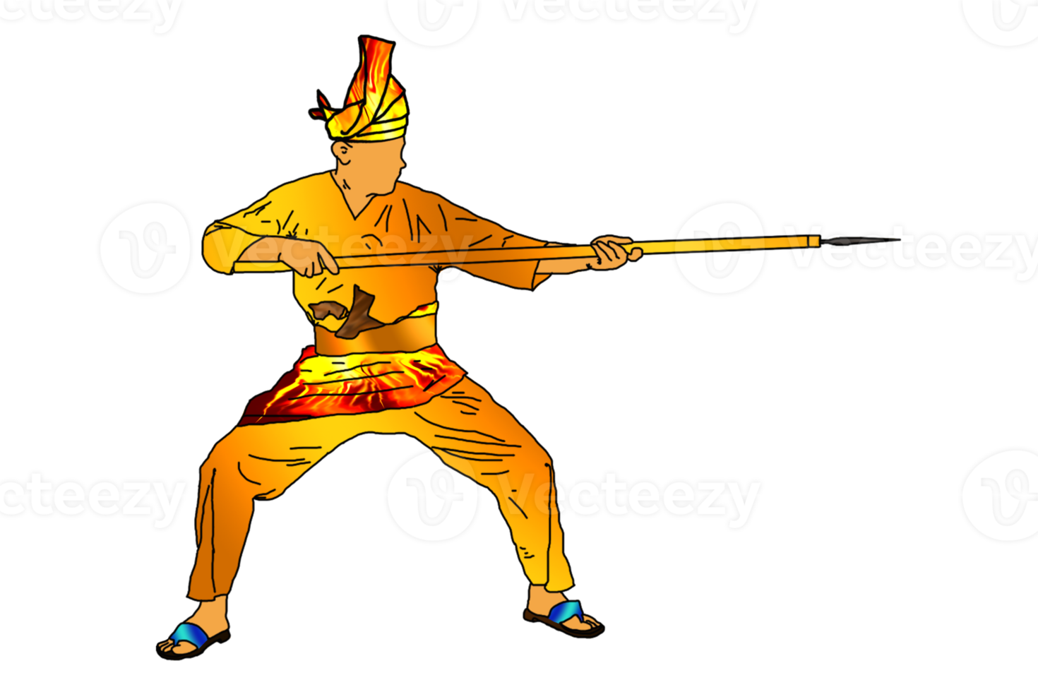 Malay warrior movement pattern with hold spear long range weapon png