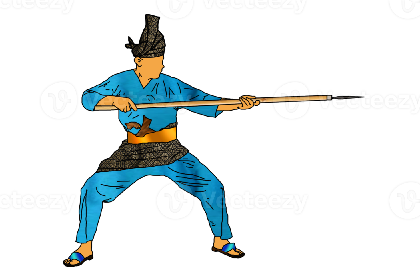 Malay warrior movement pattern with hold spear long range weapon png