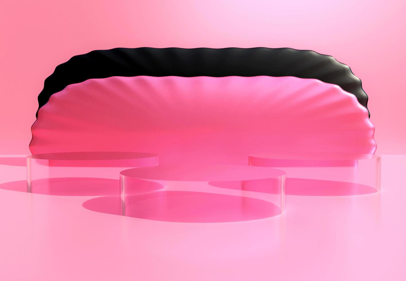 Elegant podium with abstract art objects. Stand to show products. Stage showcase with modern scene for presentation. Pedestal display with blackpink concept. 3D rendering. Studio platform template. photo