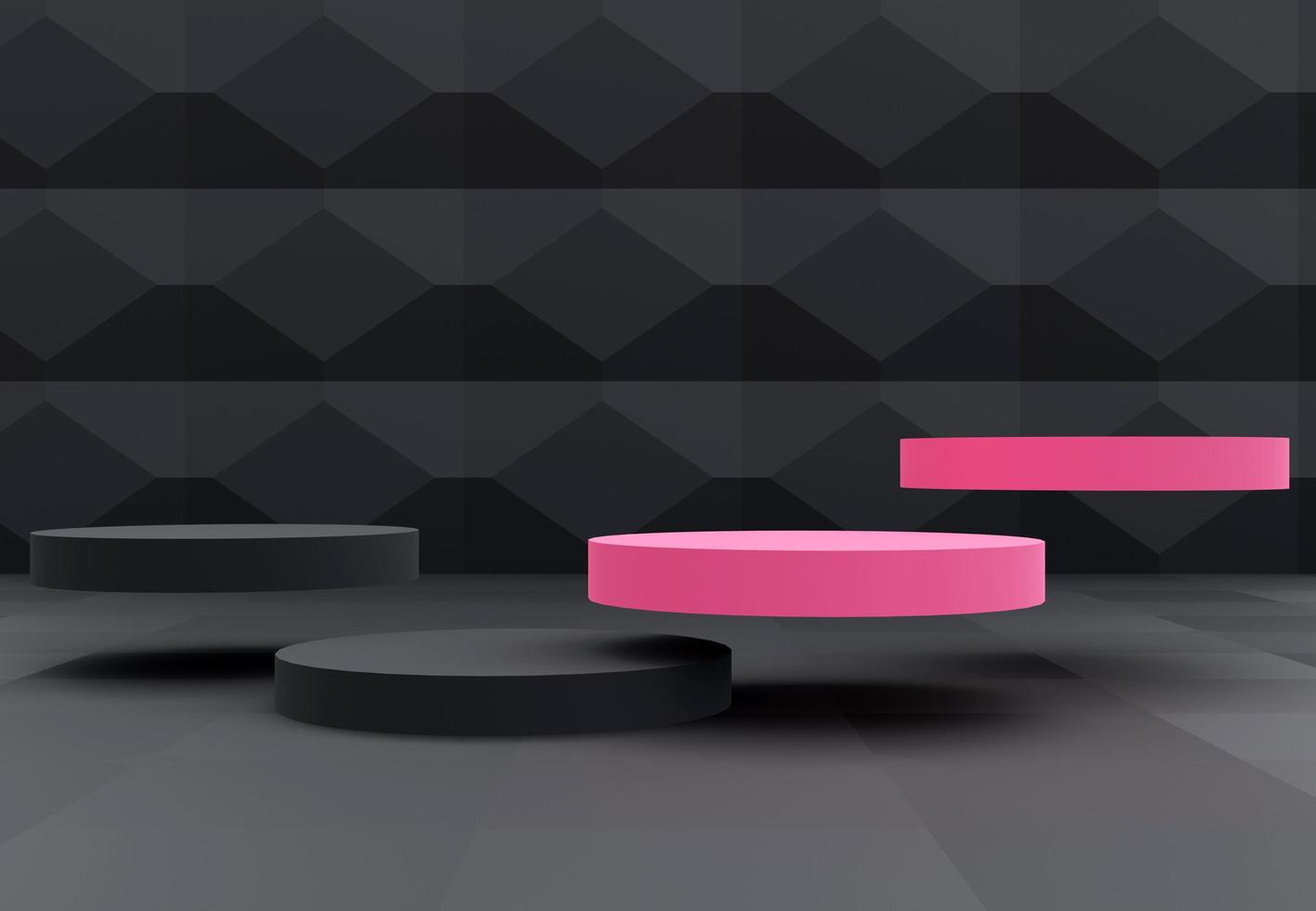 Elegant podium with abstract art objects. Stand to show products. Stage showcase with modern scene for presentation. Pedestal display with blackpink concept. 3D rendering. Studio platform template. photo