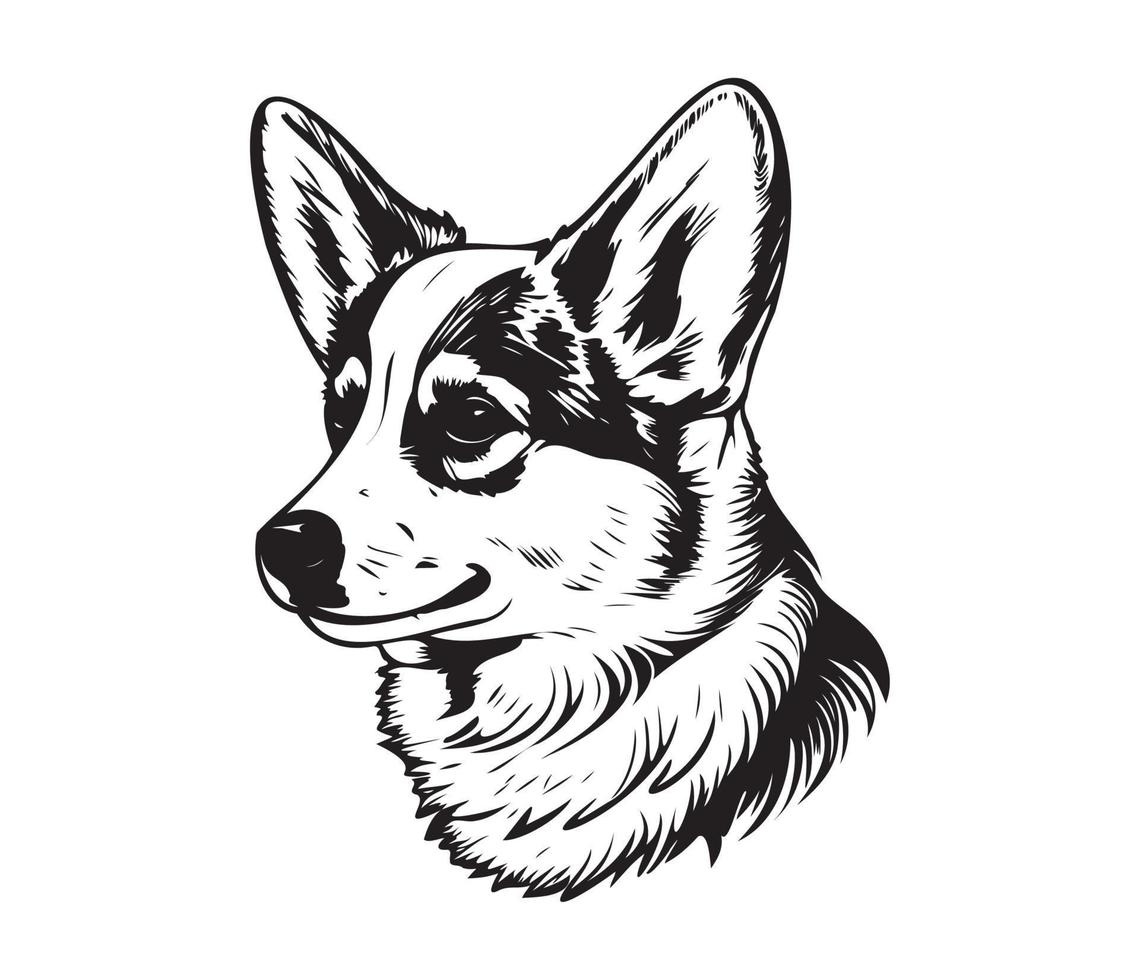 pembroke galés corgi rostro, silueta perro rostro, negro y blanco pembroke galés corgi vector