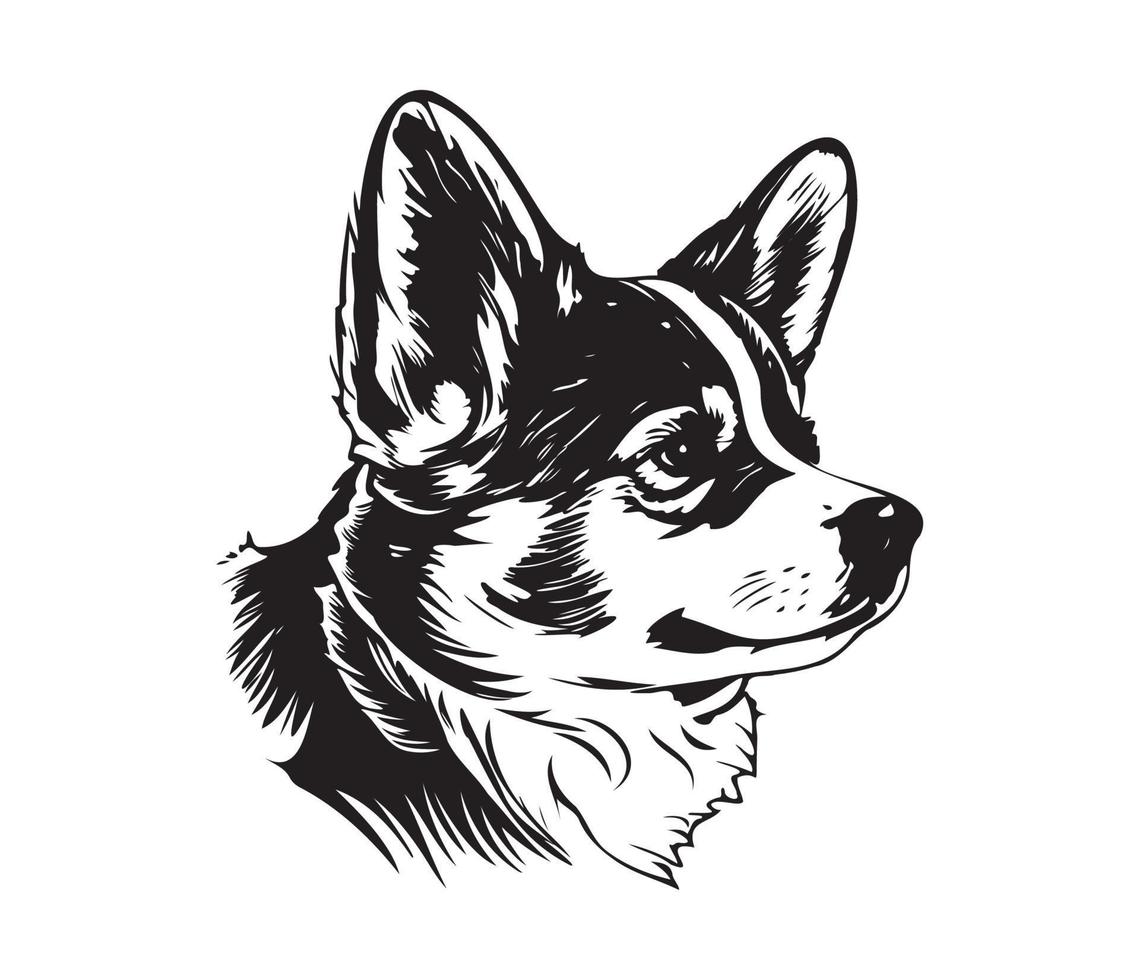 pembroke galés corgi rostro, silueta perro rostro, negro y blanco pembroke galés corgi vector