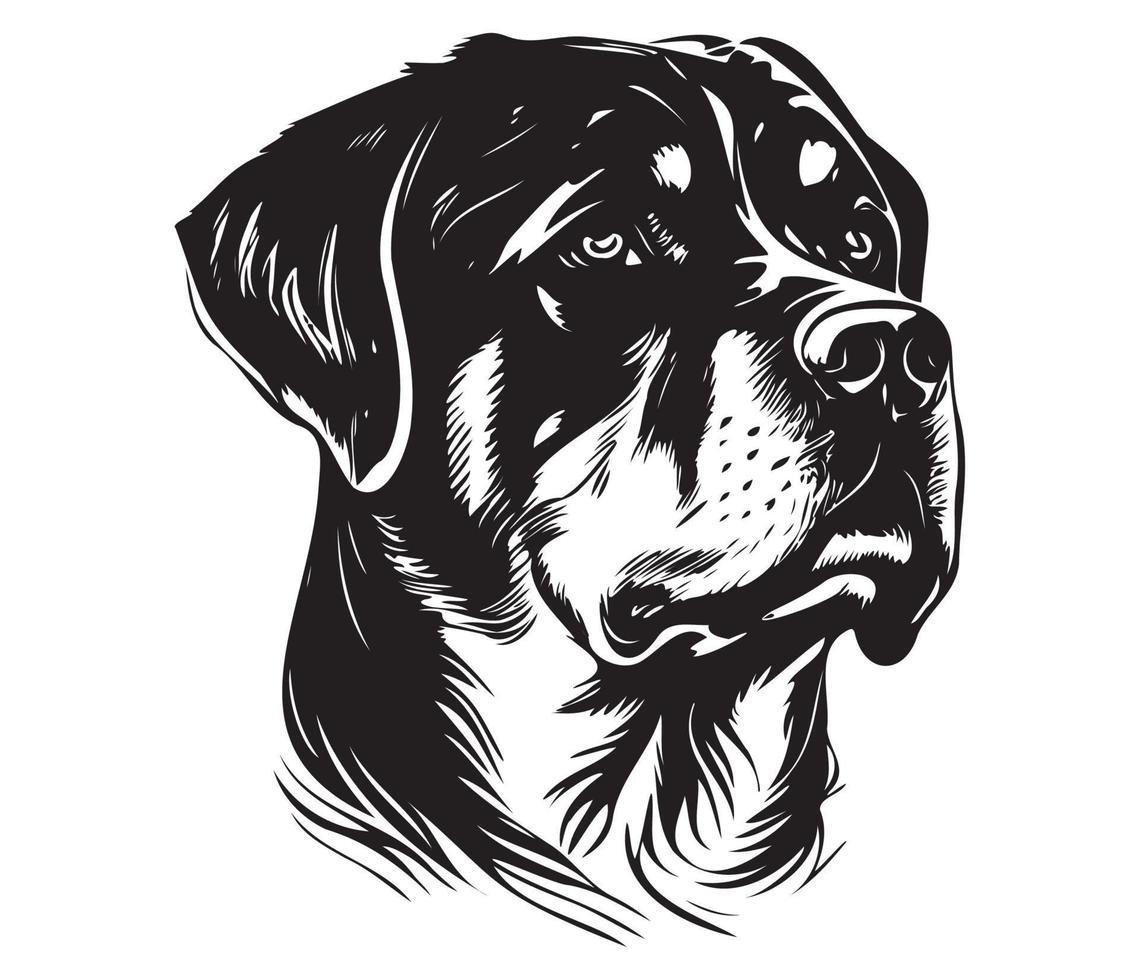 Rottweiler Face, Silhouette Dog Face, black and white Rottweiler vector