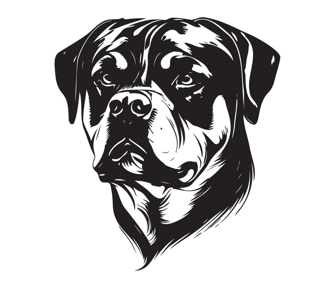 Rottweiler Face, Silhouette Dog Face, black and white Rottweiler vector