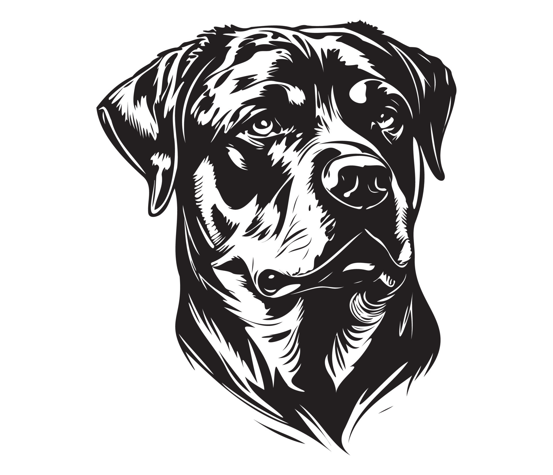 Rottweiler Face, Silhouette Dog Face, black and white Rottweiler vector  22925260 Vector Art at Vecteezy