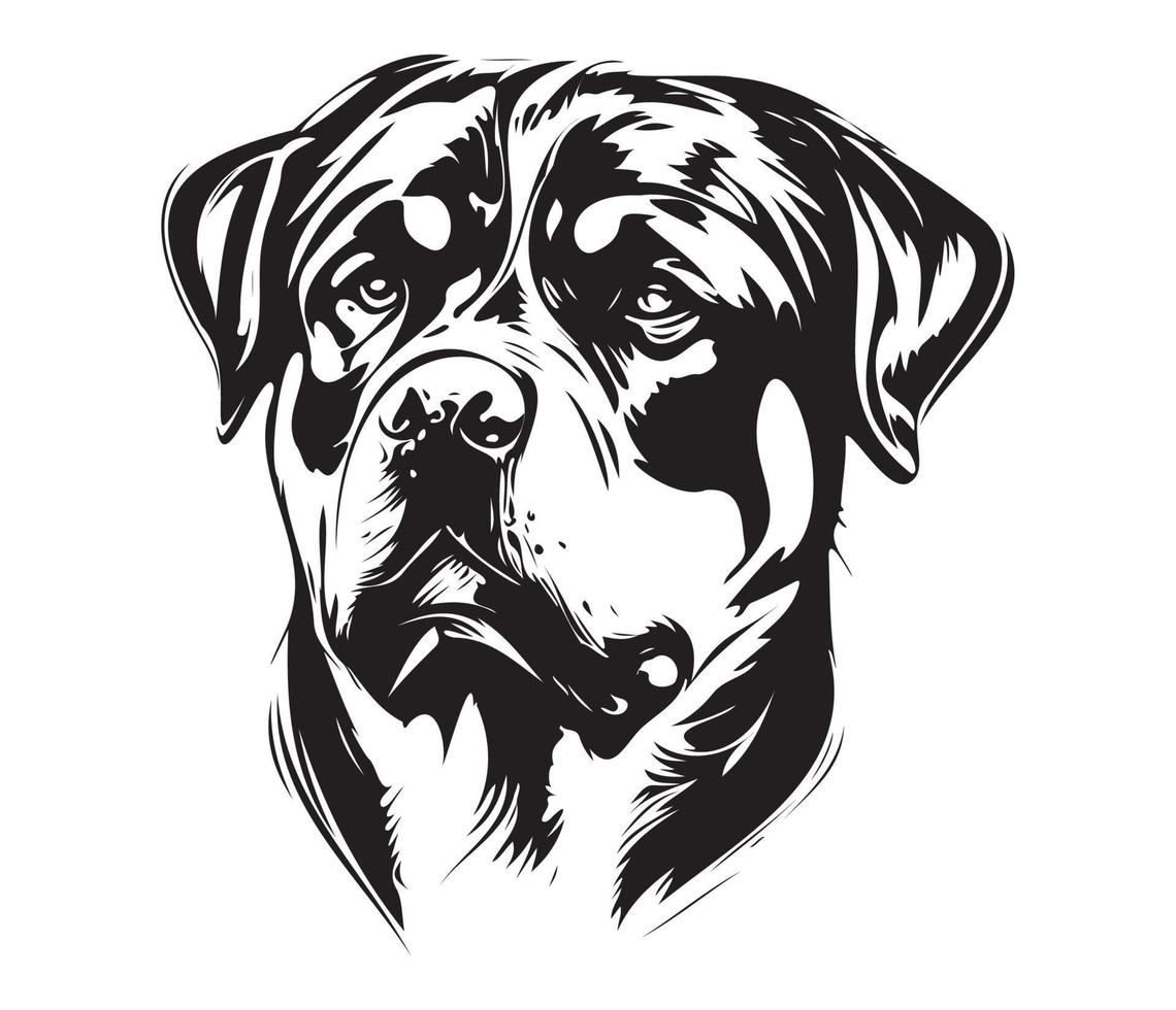 Rottweiler Face, Silhouette Dog Face, black and white Rottweiler vector