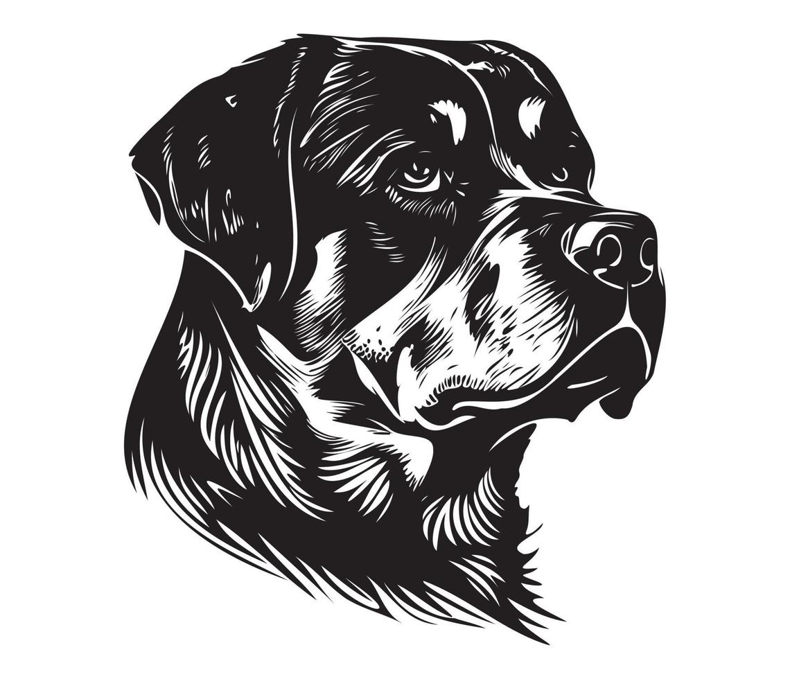 Rottweiler Face, Silhouette Dog Face, black and white Rottweiler vector