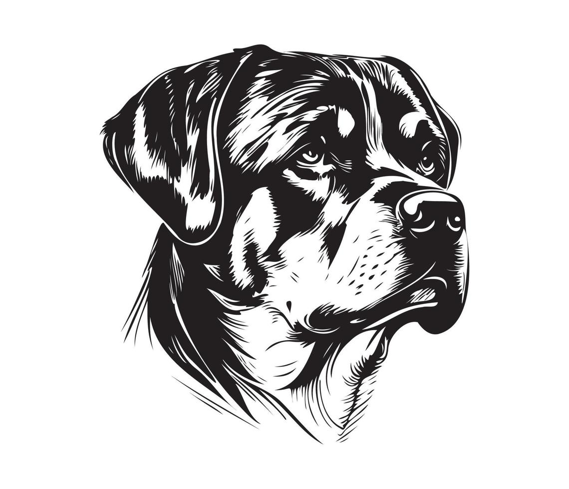 Rottweiler Face, Silhouette Dog Face, black and white Rottweiler vector