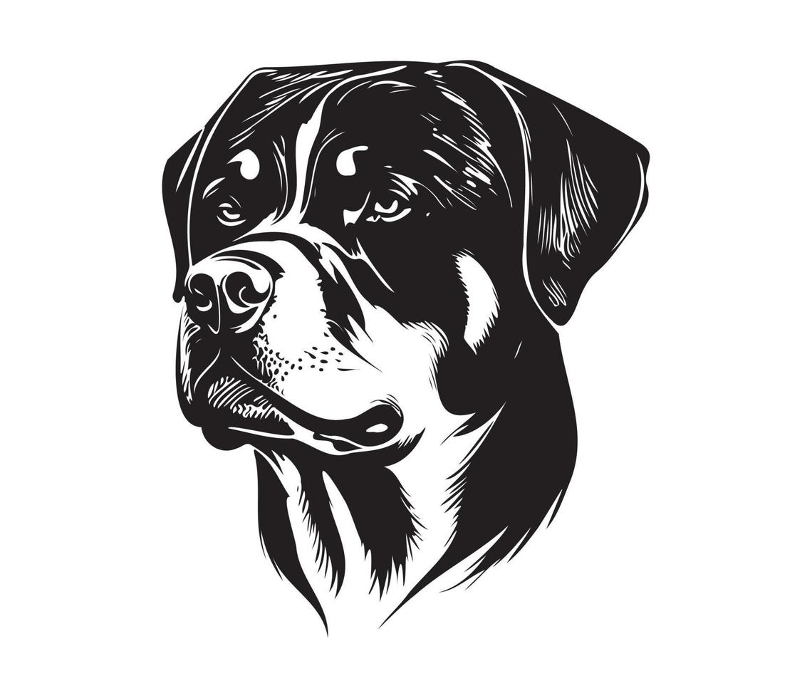 Rottweiler Face, Silhouette Dog Face, black and white Rottweiler vector