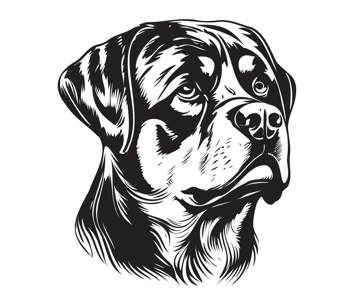 Rottweiler Face, Silhouette Dog Face, black and white Rottweiler vector