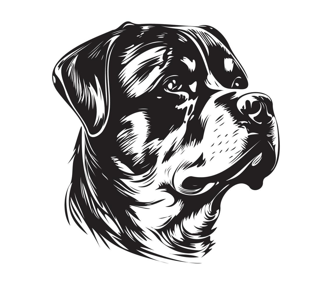 Rottweiler Face, Silhouette Dog Face, black and white Rottweiler vector