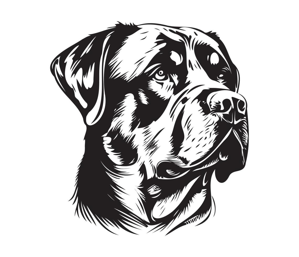 Rottweiler Face, Silhouette Dog Face, black and white Rottweiler vector