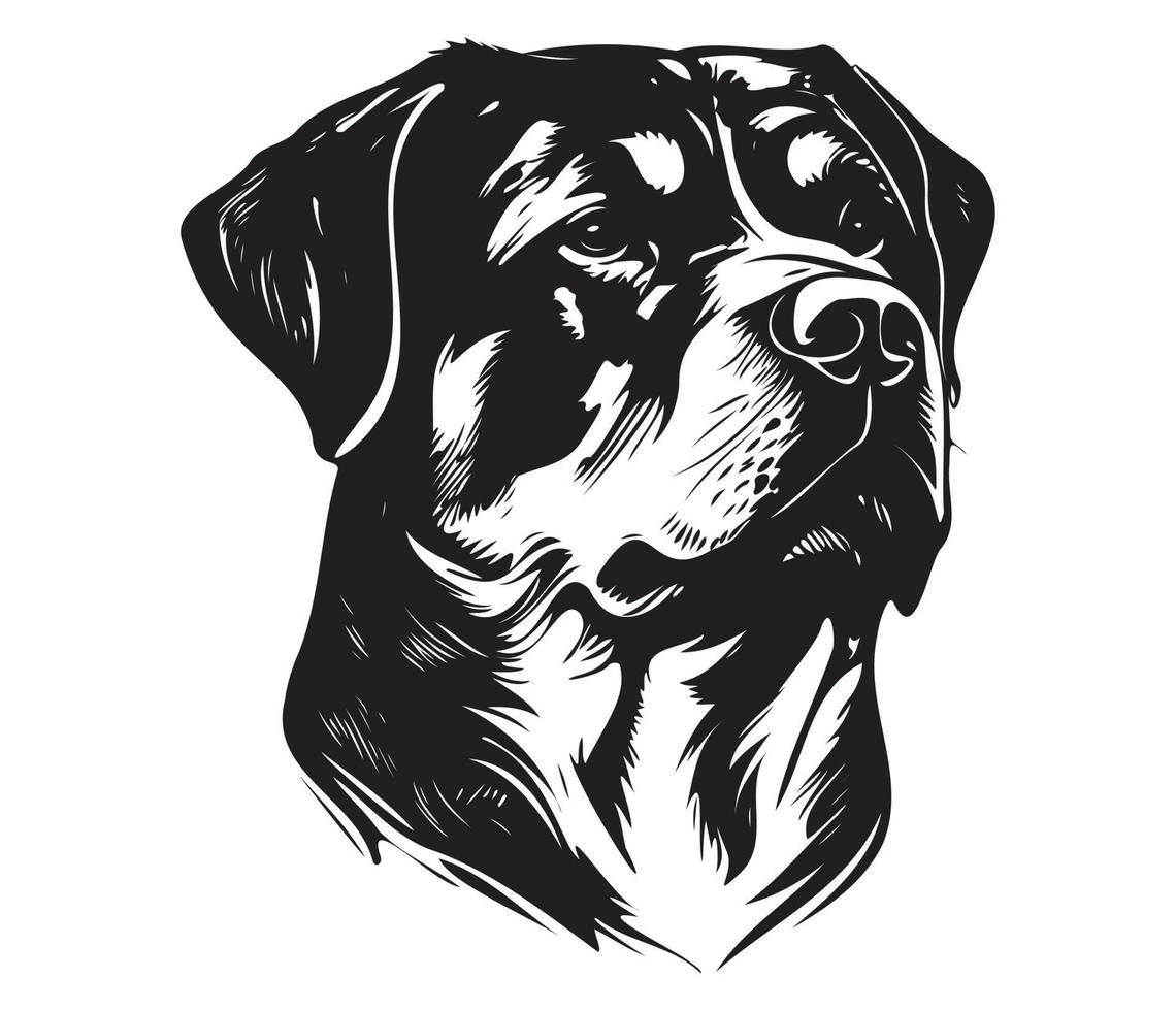 Rottweiler Face, Silhouette Dog Face, black and white Rottweiler vector