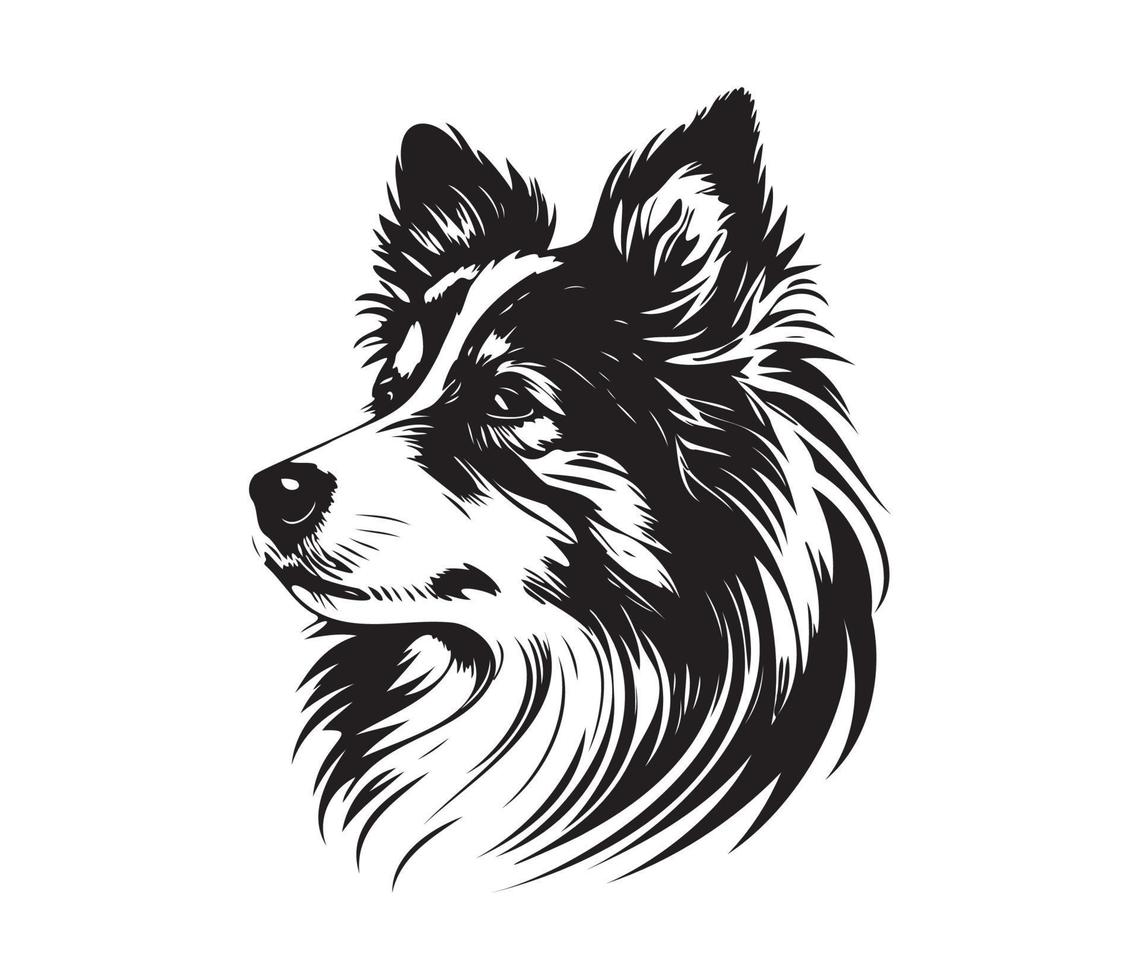 Shetland sheepdog Face, Silhouette Dog Face, black and white Shetland sheepdog vector