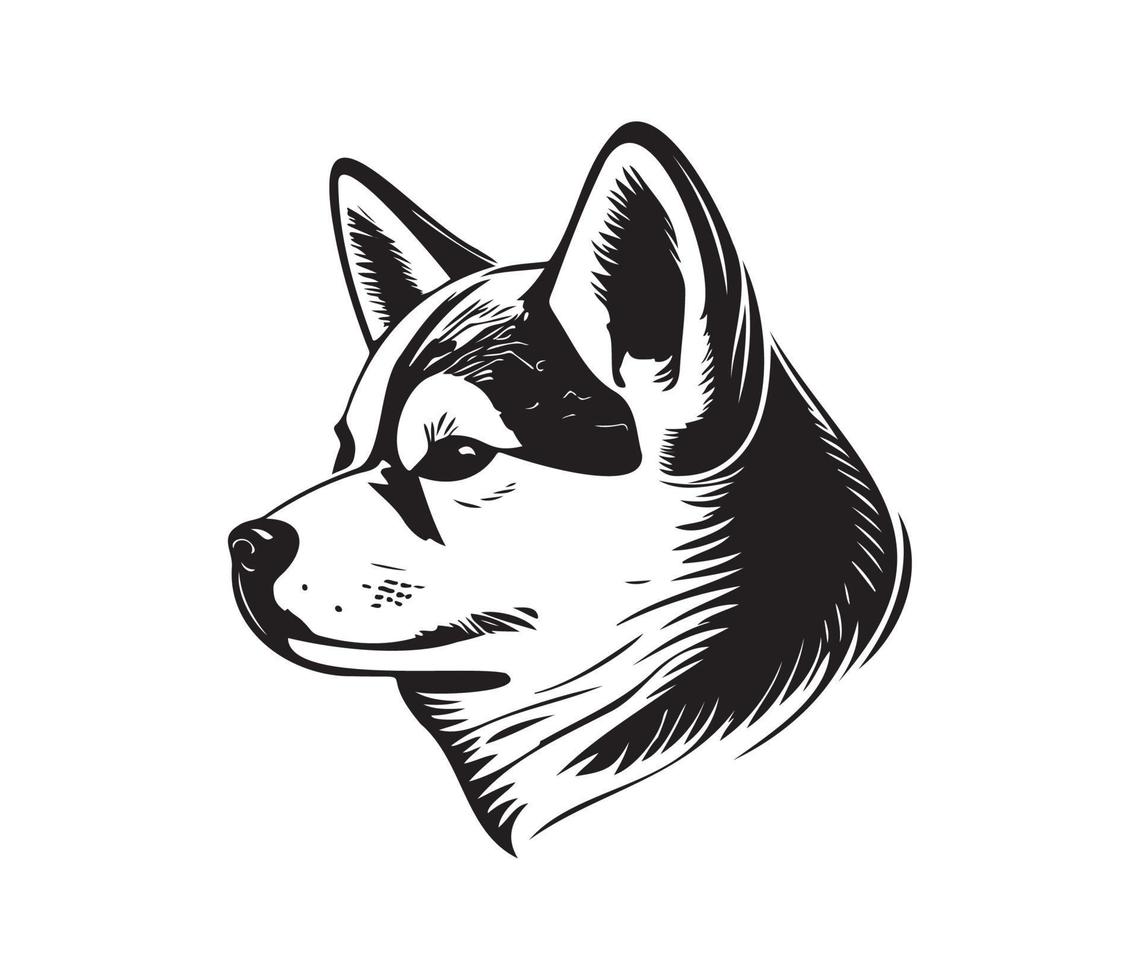 shiba inu rostro, silueta perro rostro, negro y blanco shiba inu vector